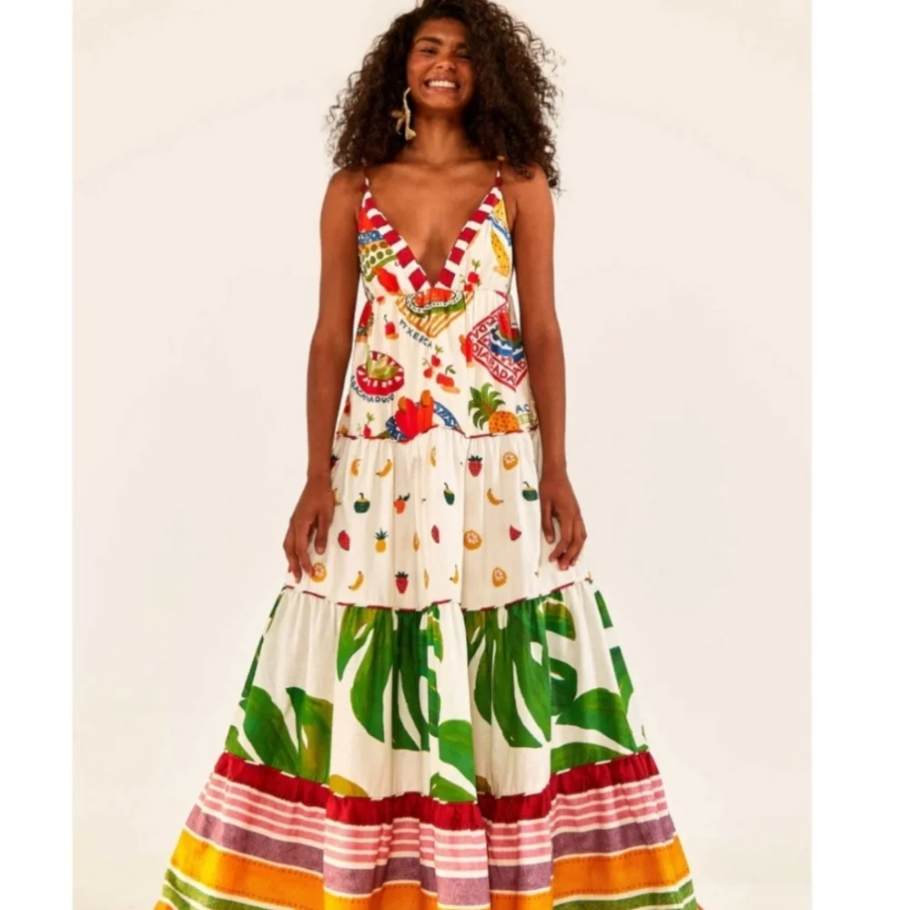 Farm Rio Mixed Picnic Maxi Dress Multi Print Size Medium New With Tags